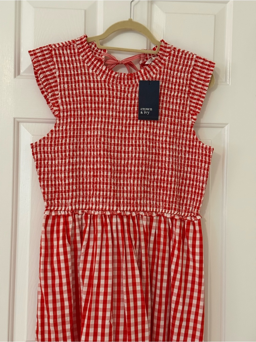 NEW with tags! Crown & Ivy Red Gingham Smocked Top Maxi Dress - Picture 2 of 9